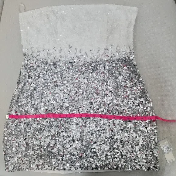Retrofête White Silver Strapless Sequin Kameron Embellished Mini Dress XLarge